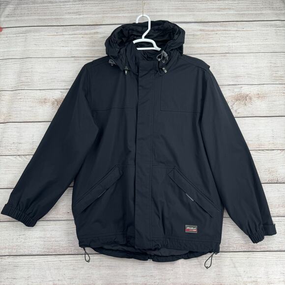 Eddie Bauer WeatherEdge Fleece Lined Rain Jacket Mens M Black Removeable Hood - Picture 1 of 16